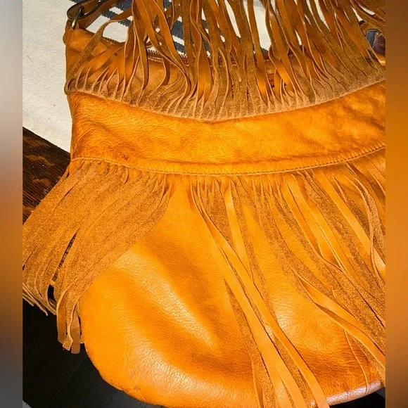Frye Heidi Leather Fringe Hobo Shoulder Bag Cognac Brown Retail $458 - Picture 11 of 12